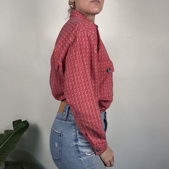 Vintage 80s 90s Red Paisley Print Button Up | Western Cowboy Shirt - Picture 12 of 12